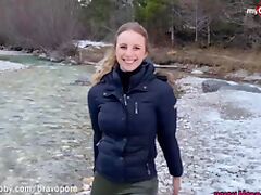Busty teen gets a huge cumshot while fucking in the snow tube porn video