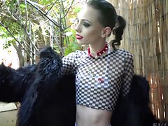 Skinny blonde slut Aria Haze teases with pics and gets her pussy fingered tube porn video