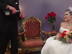 Future bride tranny TS Foxxy enjoys fuck with a stranger on the bed tube porn video