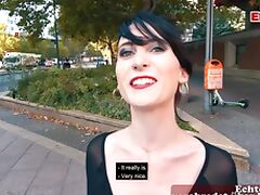 German skinny punk student teen public pick up street casting for EroCom Date POV tube porn video
