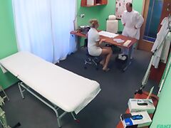 Naughty doctor bangs his hot blonde nurse on his office table tube porn video