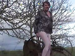 crossdresser ts sissy in the countryside dildoing her ass in tube porn video