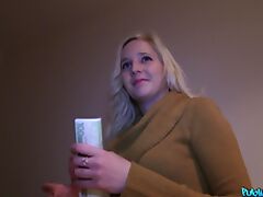 Amateur blonde babe Alice Rose takes money for a quickie sex tube porn video