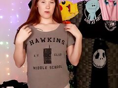Real redhead shows you and tries on her favourite t-shirts tube porn video