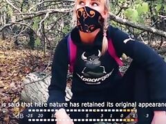 Russian blonde gives a blowjob to a stranger in the forest tube porn video