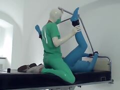 Sexy Girl Full Encased In Blue Latex Catsuit + Condom Mask And Hard Fucked tube porn video