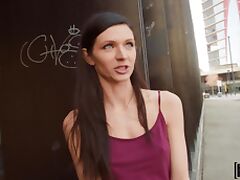 Small tits Arian Joy spreads her legs to ride a dick in the public tube porn video