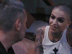 Bald Leigh Raven with tattoos fucked in all holes by her man tube porn video