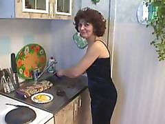 Teen Stud Fucks and Facializes Horny Mature Brunette in the Kitchen tube porn video