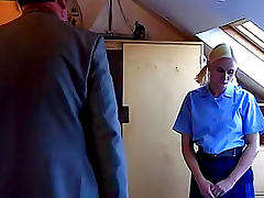 Blonde schoolgirl in pigtails spanked tube porn video