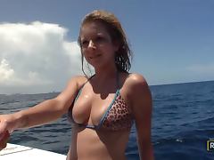 Banging a bikini girl on a boat tube porn video