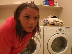 Magnificent Addison Crush masturbates in laundry on washing machine tube porn video
