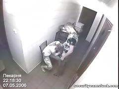 Doggyfuck and missionary pose takes place in the bakery and security cam is watching this tube porn video