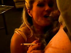 Smoking girl sucks dick and gets facial tube porn video