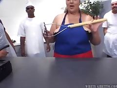 Very fat babe gets fucked many times in the kitchen tube porn video