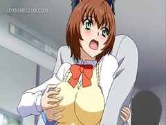 Busty anime caught with no ticket gets fucked in the train tube porn video