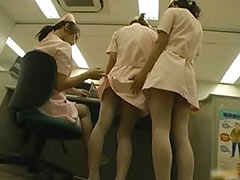 Super sexy Japanese nurses sucking tube porn video