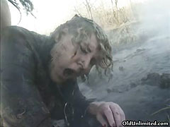 Dirty old covered with mud gets tube porn video