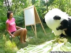 Sex in the woods with a huge toy panda tube porn video