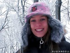 Wintertime fun with a smoking hot Blue Angel tube porn video