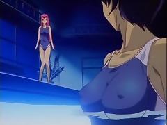 Pink haired anime cutie gets her pussy fingered in a pool tube porn video