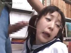 Brunette asian mouth fucked hard in school library tube porn video