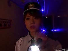 Japanese police woman gives hot footjob to a burglar tube porn video