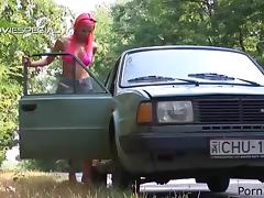 Pink-Haired Slut Gets Pumped and Banged in Pussy and Ass in the Woods tube porn video