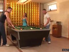 I just had an amazing threesome in the pool hall! tube porn video