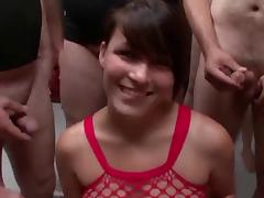 German brunette in her first gangbang tube porn video