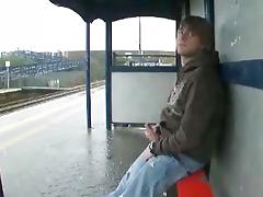 Hunk masturbating in bus station tube porn video
