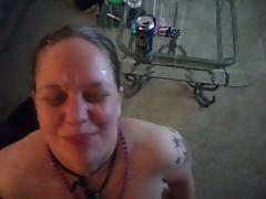 Dirty talking trailer trash chick takes a facial. tube porn video