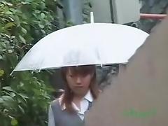 Japanese schoolgirls enjoy surprise sharking in public tube porn video