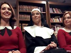 Sexy nun dominates two sexy babes in school uniform tube porn video