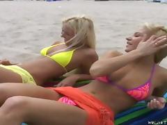Three slim chicks make lesbian love after sunbathing at a beach tube porn video