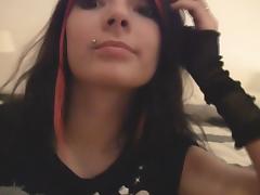 Emo girl with pierced nipples gets naked on webcam tube porn video