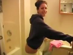 Young slut sucks old man in the bathroom tube porn video