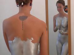 Silver Body Paint Sex and Solo-trailer tube porn video