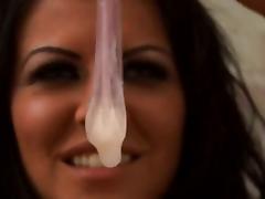 Taryn drink cum from a condom tube porn video