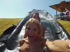 sexy babes go quading and down a water slide @ vagina smoothie tube porn video