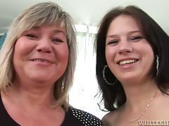 Juicy babe and a grandma are having a lesbian sex tube porn video