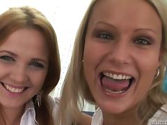 Sizzling blondies are giving each other some hot rim job tube porn video