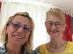 Blonde grannies Milli and Beata finger and toy each other's shaved vags tube porn video