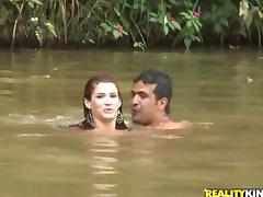 Sexy Dani Duran swims in a lake and fucks on a lawn tube porn video