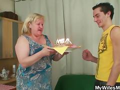 birthday cake and a surprise from my wifes mom tube porn video
