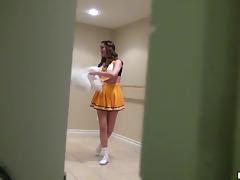 Lewd cheerleader Holly Michaels gets her twat slammed in POV clip tube porn video