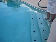 Corpulent granny in nylons plays in the pool tube porn video
