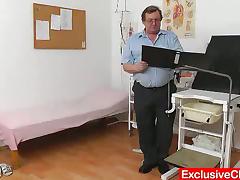 A doctor inserts different devices in Lucy Bell's pussy tube porn video