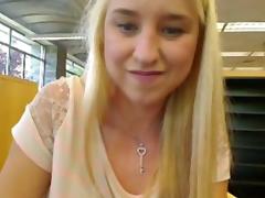 amateur blond masturbates and squirts in the library WF tube porn video