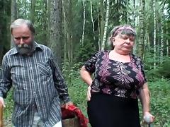 Perverted granny is sucking in the forest tube porn video